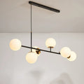 Contemporary Scandinavian Linear Round Orb Iron Glass 6-light Island Light Chandelier for Dining Room BulbSquare