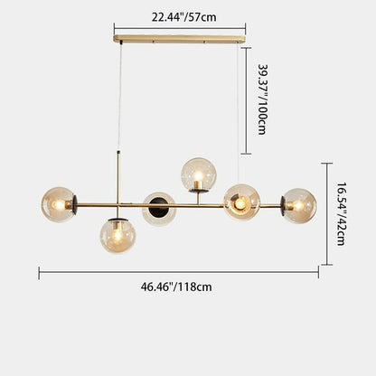 Contemporary Scandinavian Linear Round Orb Iron Glass 6-light Island Light Chandelier for Dining Room