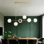 Contemporary Scandinavian Linear Round Orb Iron Glass 6-light Island Light Chandelier for Dining Room BulbSquare