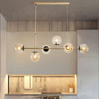 Contemporary Scandinavian Linear Round Orb Iron Glass 6-light Island Light Chandelier for Dining Room BulbSquare