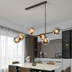 Contemporary Scandinavian Linear Round Orb Iron Glass 6-light Island Light Chandelier for Dining Room BulbSquare