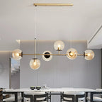 Contemporary Scandinavian Linear Round Orb Iron Glass 6-light Island Light Chandelier for Dining Room BulbSquare