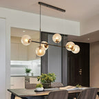 Contemporary Scandinavian Linear Round Orb Iron Glass 6-light Island Light Chandelier for Dining Room BulbSquare