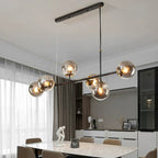 Contemporary Scandinavian Linear Round Orb Iron Glass 6-light Island Light Chandelier for Dining Room BulbSquare