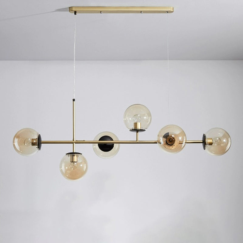 Contemporary Scandinavian Linear Round Orb Iron Glass 6-light Island Light Chandelier for Dining Room BulbSquare