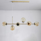 Contemporary Scandinavian Linear Round Orb Iron Glass 6-light Island Light Chandelier for Dining Room BulbSquare