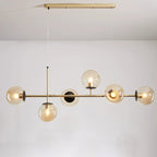 Contemporary Scandinavian Linear Round Orb Iron Glass 6-light Island Light Chandelier for Dining Room BulbSquare