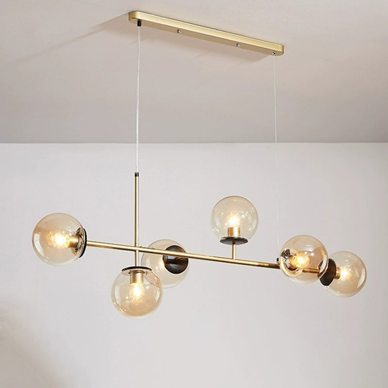 Contemporary Scandinavian Linear Round Orb Iron Glass 6-light Island Light Chandelier for Dining Room BulbSquare