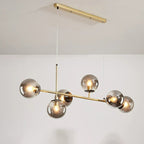 Contemporary Scandinavian Linear Round Orb Iron Glass 6-light Island Light Chandelier for Dining Room BulbSquare