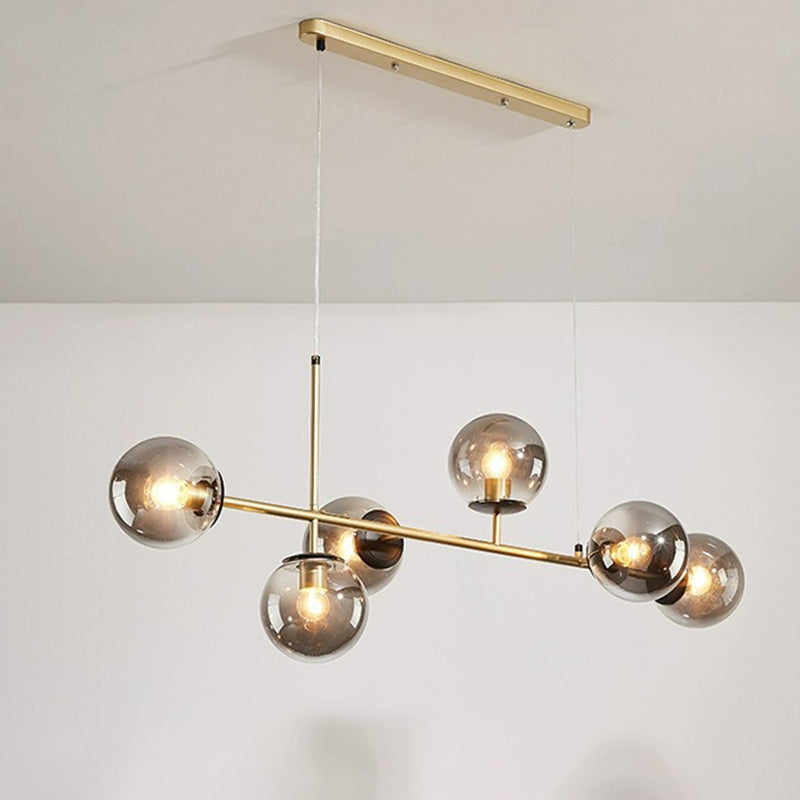 Contemporary Scandinavian Linear Round Orb Iron Glass 6-light Island Light Chandelier for Dining Room