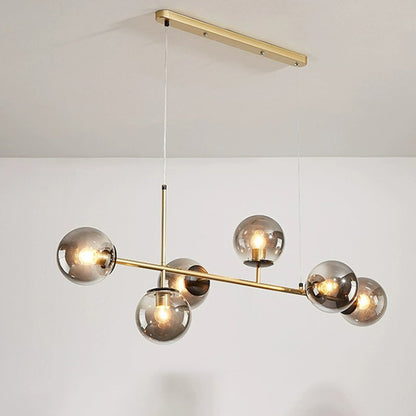 Contemporary Scandinavian Linear Round Orb Iron Glass 6-light Island Light Chandelier for Dining Room