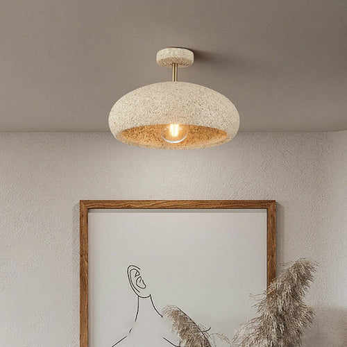 Contemporary Scandinavian Wabi Sabi Oval Round Iron Composite 1-light Semi-flush Mount Ceiling Light for Hallway