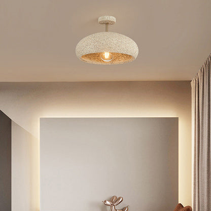 Contemporary Scandinavian Wabi Sabi Oval Round Iron Composite 1-light Semi-flush Mount Ceiling Light for Hallway