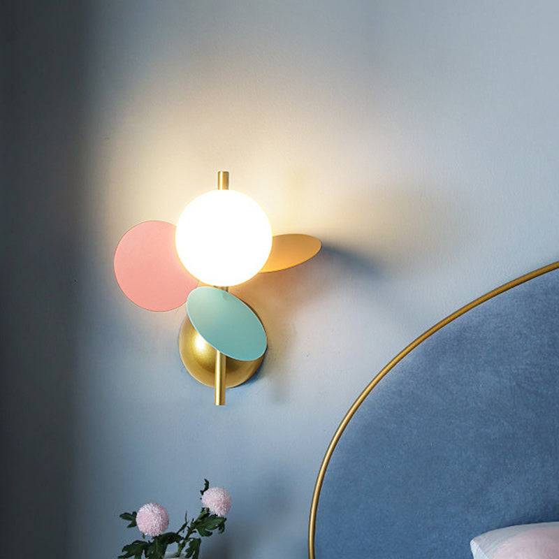 Lumendat Contemporary Creative Kids Macaron Round Iron PVC Glass 1-Light Wall Sconce Lamp For Bedroom Lumendat