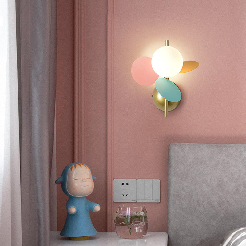 Lumendat Contemporary Creative Kids Macaron Round Iron PVC Glass 1-Light Wall Sconce Lamp For Bedroom Lumendat