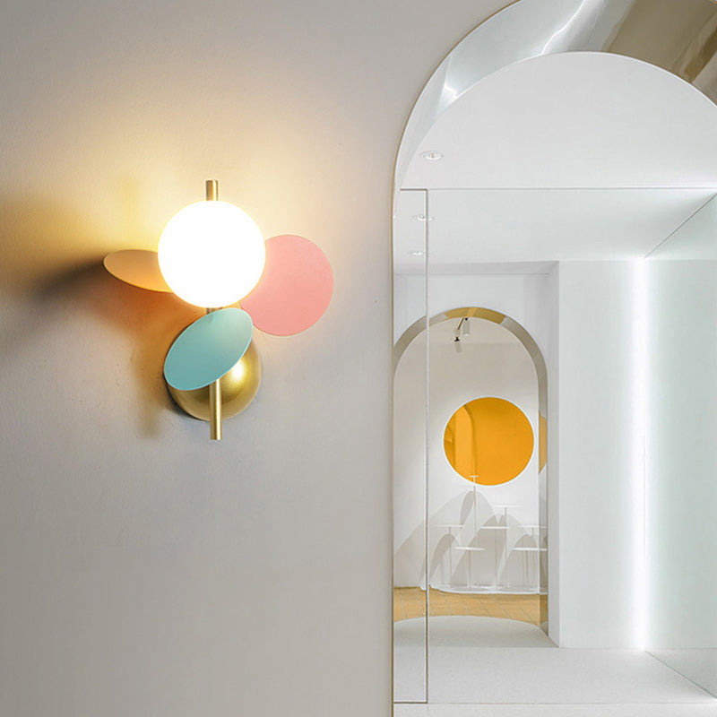 Lumendat Contemporary Creative Kids Macaron Round Iron PVC Glass 1-Light Wall Sconce Lamp For Bedroom Lumendat