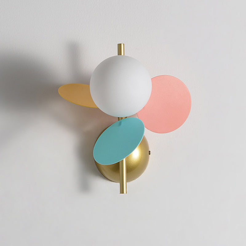 Lumendat Contemporary Creative Kids Macaron Round Iron PVC Glass 1-Light Wall Sconce Lamp For Bedroom Lumendat