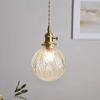 Contemporary Creative Round Orb Diamond Cone Copper Glass 1-Light Pendant Light For Bedroom