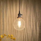 Contemporary Creative Round Orb Diamond Cone Copper Glass 1-Light Pendant Light For Bedroom