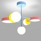 Contemporary Creative Macaron Kids Round Orb Iron Glass Aluminum LED Semi-Flush Mount Ceiling Light For Bedroom