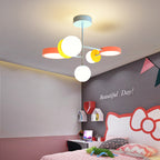 Contemporary Creative Macaron Kids Round Orb Iron Glass Aluminum LED Semi-Flush Mount Ceiling Light For Bedroom