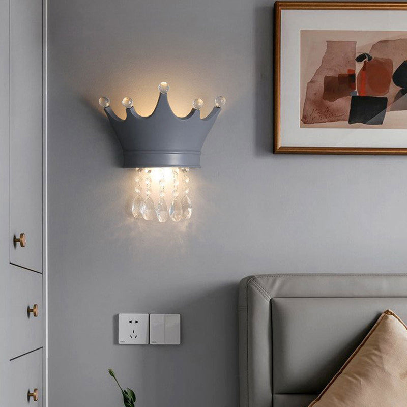 Lumendat Contemporary Creative Kids Crown Semicircle Resin Crystal 2-Light Wall Sconce Lamp For Bedroom Lumendat