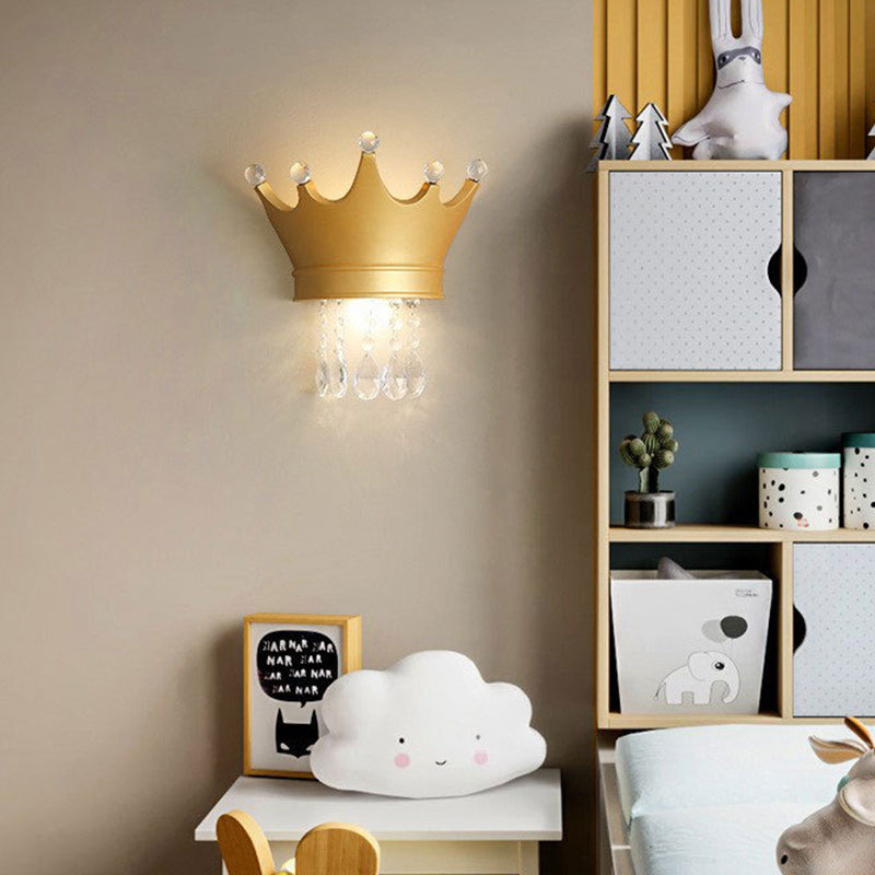Lumendat Contemporary Creative Kids Crown Semicircle Resin Crystal 2-Light Wall Sconce Lamp For Bedroom Lumendat