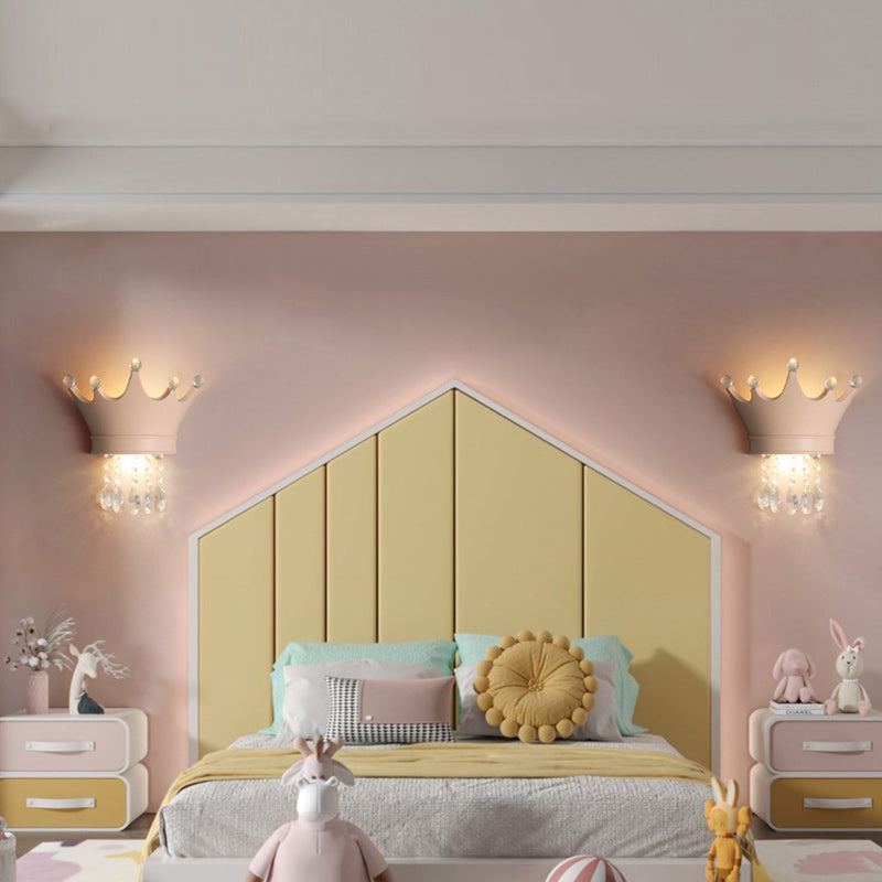 Lumendat Contemporary Creative Kids Crown Semicircle Resin Crystal 2-Light Wall Sconce Lamp For Bedroom Lumendat