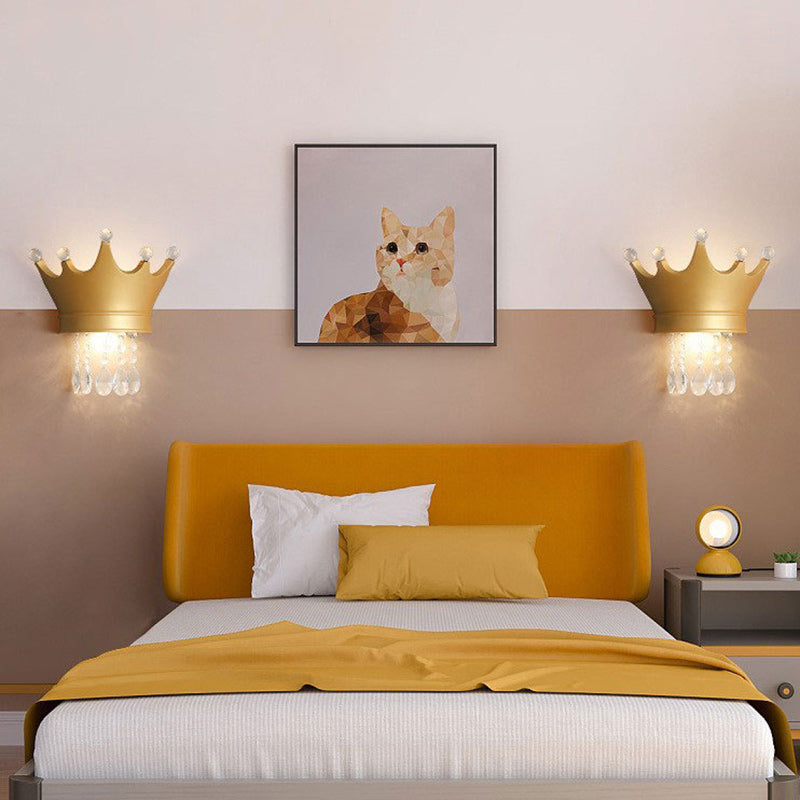 Lumendat Contemporary Creative Kids Crown Semicircle Resin Crystal 2-Light Wall Sconce Lamp For Bedroom Lumendat