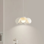 Contemporary Scandinavian Cream Flower Round Iron Acrylic LED Pendant Light For Dining Room