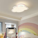 Contemporary Creative Kids Cartoon Cloud Sun Rainbow Iron Acrylic LED Flush Mount Ceiling Light for Bedroom