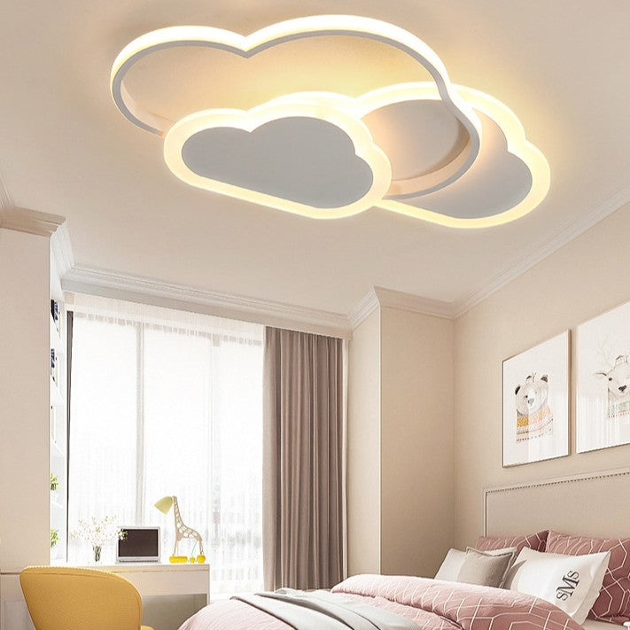 Contemporary Creative Kids Cartoon Clouds Combination Aluminum Acrylic LED Flush Mount Ceiling Light for Bedroom