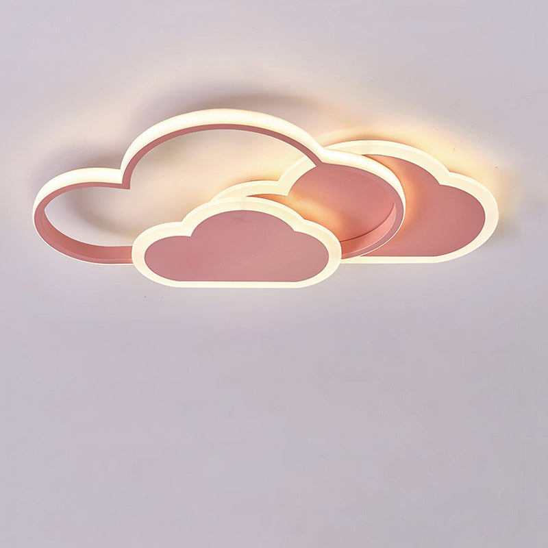 Contemporary Creative Kids Cartoon Clouds Combination Aluminum Acrylic LED Flush Mount Ceiling Light for Bedroom