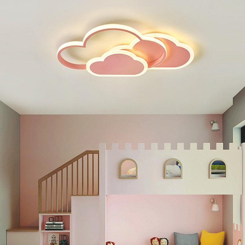 Contemporary Creative Kids Cartoon Clouds Combination Aluminum Acrylic LED Flush Mount Ceiling Light for Bedroom
