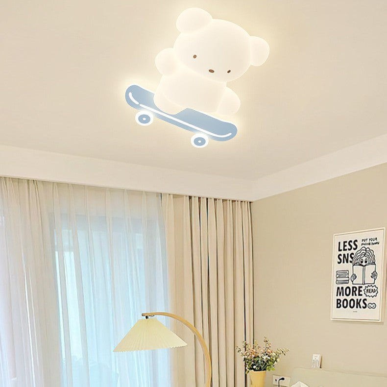 Lumendat Contemporary Creative Cartoon Kids Skateboard Bear PE Iron LED Flush Mount Ceiling Light For Bedroom Lumendat
