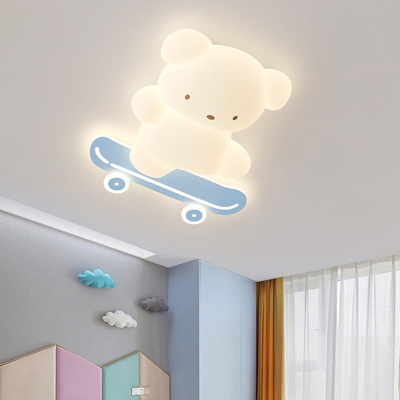Lumendat Contemporary Creative Cartoon Kids Skateboard Bear PE Iron LED Flush Mount Ceiling Light For Bedroom Lumendat