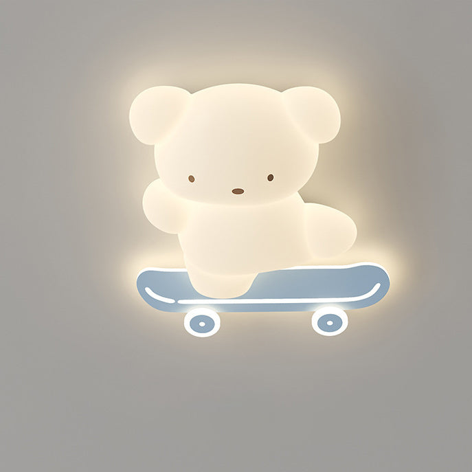 Lumendat Contemporary Creative Cartoon Kids Skateboard Bear PE Iron LED Flush Mount Ceiling Light For Bedroom Lumendat