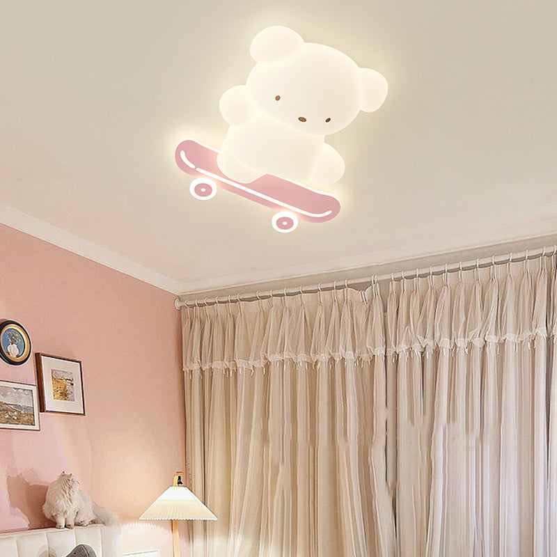 Lumendat Contemporary Creative Cartoon Kids Skateboard Bear PE Iron LED Flush Mount Ceiling Light For Bedroom Lumendat