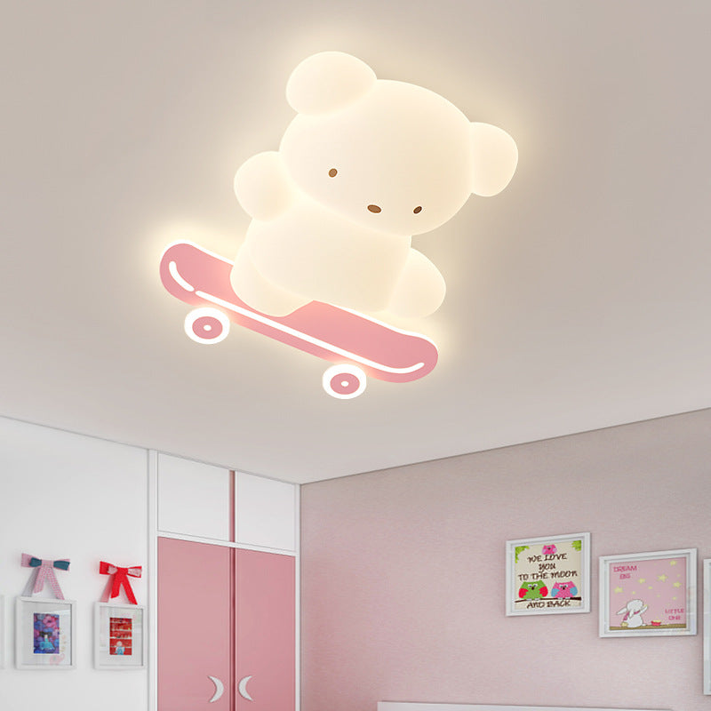 Lumendat Contemporary Creative Cartoon Kids Skateboard Bear PE Iron LED Flush Mount Ceiling Light For Bedroom Lumendat