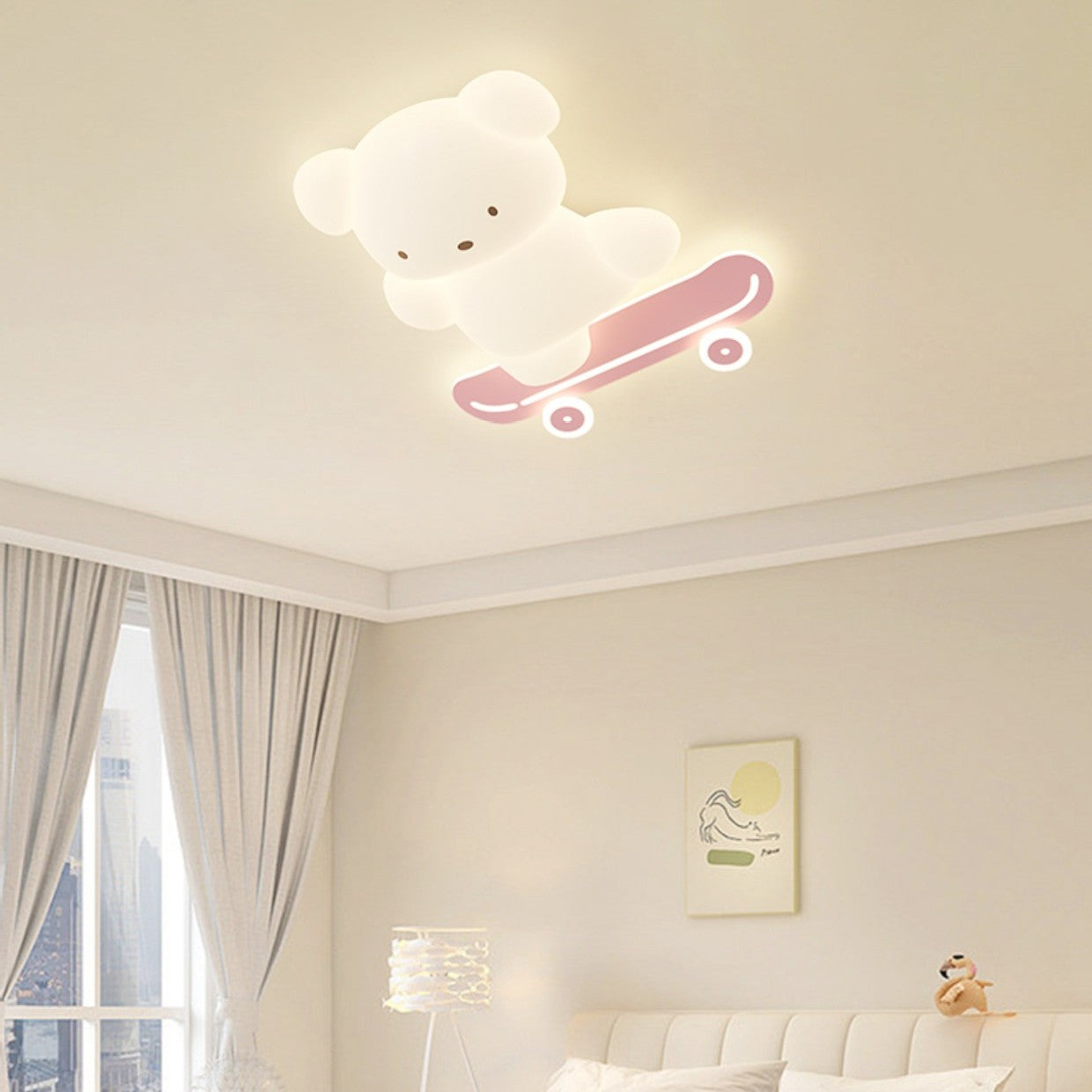 Lumendat Contemporary Creative Cartoon Kids Skateboard Bear PE Iron LED Flush Mount Ceiling Light For Bedroom Lumendat