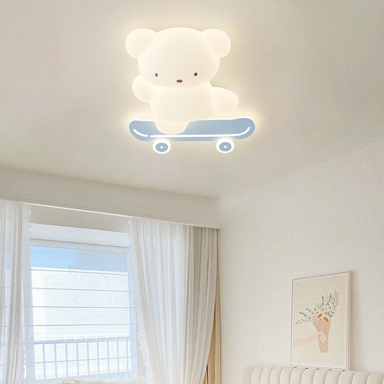 Lumendat Contemporary Creative Cartoon Kids Skateboard Bear PE Iron LED Flush Mount Ceiling Light For Bedroom Lumendat