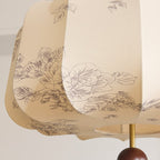 Traditional French Cream Round Cylinder Oval Hardware Wood Fabric 3/4 Light Pendant Light For Bedroom