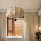 Traditional French Cream Round Cylinder Oval Hardware Wood Fabric 3/4 Light Pendant Light For Bedroom