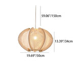 Traditional Japanese Birdcage Oval Hemp Rope Wood 1-Light Pendant Light For Dining Room