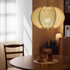 Traditional Japanese Birdcage Oval Hemp Rope Wood 1-Light Pendant Light For Dining Room