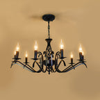 Contemporary Industrial Twig Candle Shaped Iron 3/5/6/8/10 Light Chandelier for Living Room BulbSquare