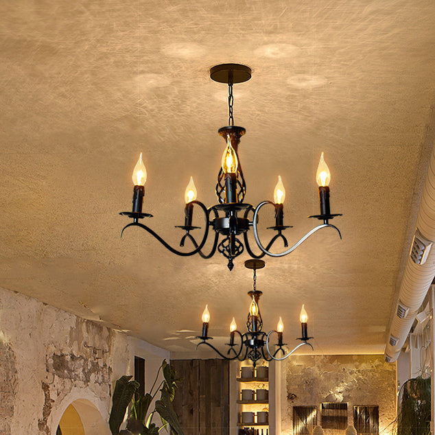 Contemporary Industrial Twig Candle Shaped Iron 3/5/6/8/10 Light Chandelier for Living Room
