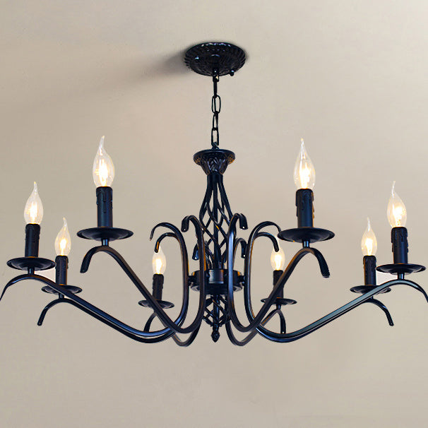 Contemporary Industrial Twig Candle Shaped Iron 3/5/6/8/10 Light Chandelier for Living Room
