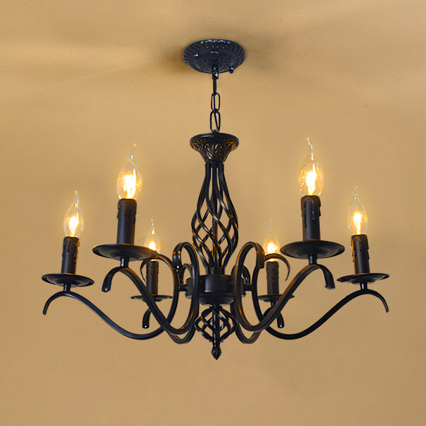 Contemporary Industrial Twig Candle Shaped Iron 3/5/6/8/10 Light Chandelier for Living Room BulbSquare