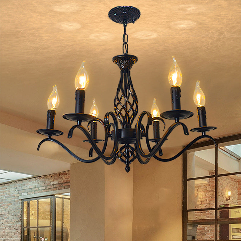 Contemporary Industrial Twig Candle Shaped Iron 3/5/6/8/10 Light Chandelier for Living Room BulbSquare